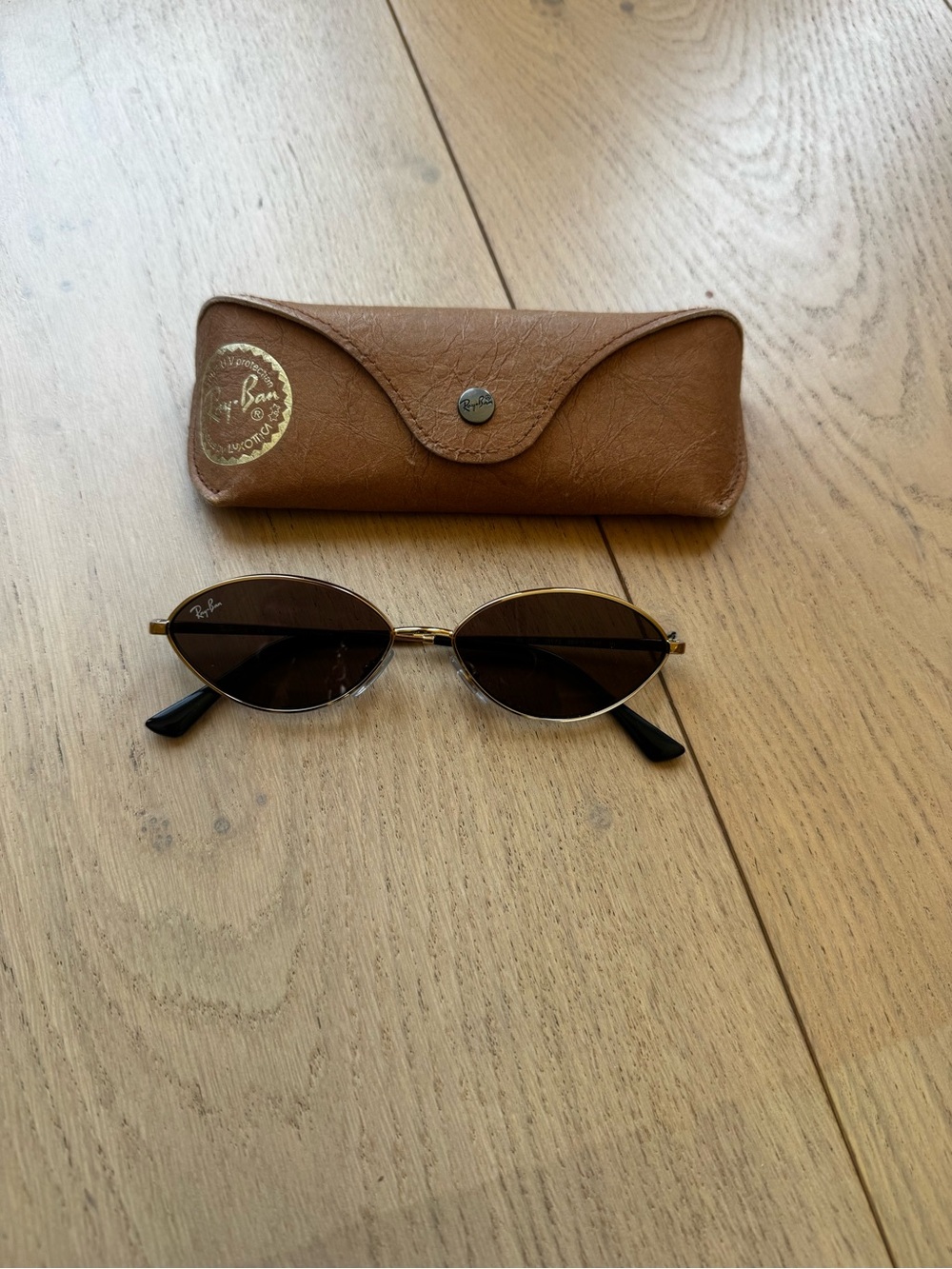 Ray-Ban Kai 56mm Oval Unisex Gold Frame Sunglasses with Brown Lenses - Picture 2 of 8